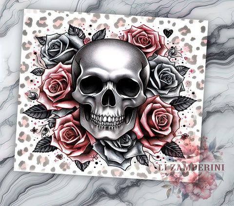 Skull Roses Leopard 20oz Tumbler Wrap PNG, Skull Tumbler Png, Straight & Tapered Tumbler Wrap, Instant Digital Download Sublimation Li Zamperini 