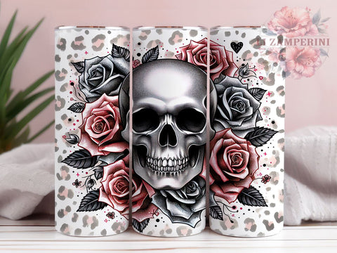 Skull Roses Leopard 20oz Tumbler Wrap PNG, Skull Tumbler Png, Straight & Tapered Tumbler Wrap, Instant Digital Download Sublimation Li Zamperini 