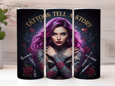 Skull Roses Tattoo Tumbler, Skull Roses Wrap, Gothic Tattoo Cup, 20oz Sublimation Wrap, Stylish Tattoo Design Tumbler, Artistic Skull Floral Cup, Inked Rose Skull Wrap Sublimation Lara' s Designs 