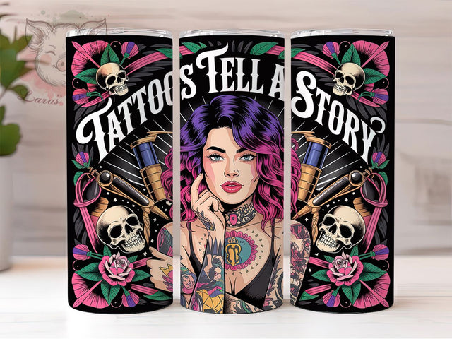 Skull Roses Tattoo Tumbler, Skull Roses Wrap, Gothic Tattoo Cup, 20oz Sublimation Wrap, Stylish Tattoo Design Tumbler, Artistic Skull Floral Cup, Inked Rose Skull Wrap Sublimation Lara' s Designs 