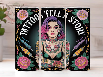 Skull Roses Tattoo Tumbler, Skull Roses Wrap, Gothic Tattoo Cup, 20oz Sublimation Wrap, Stylish Tattoo Design Tumbler, Artistic Skull Floral Cup, Inked Rose Skull Wrap Sublimation Lara' s Designs 