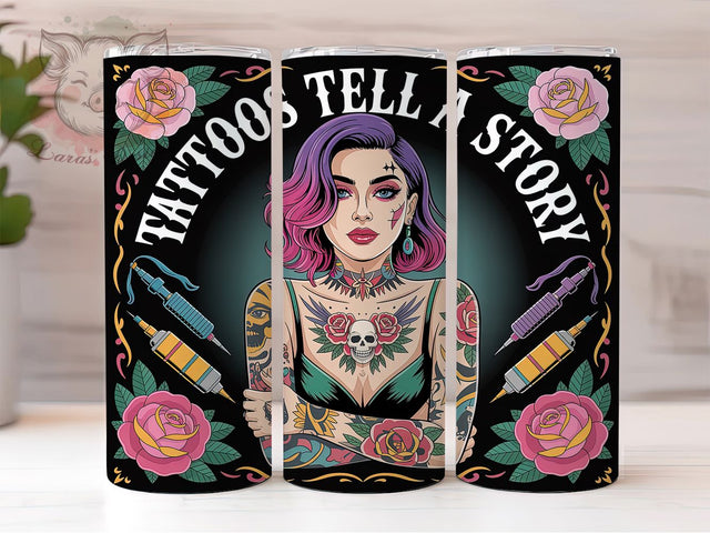 Skull Roses Tattoo Tumbler, Skull Roses Wrap, Gothic Tattoo Cup, 20oz Sublimation Wrap, Stylish Tattoo Design Tumbler, Artistic Skull Floral Cup, Inked Rose Skull Wrap Sublimation Lara' s Designs 