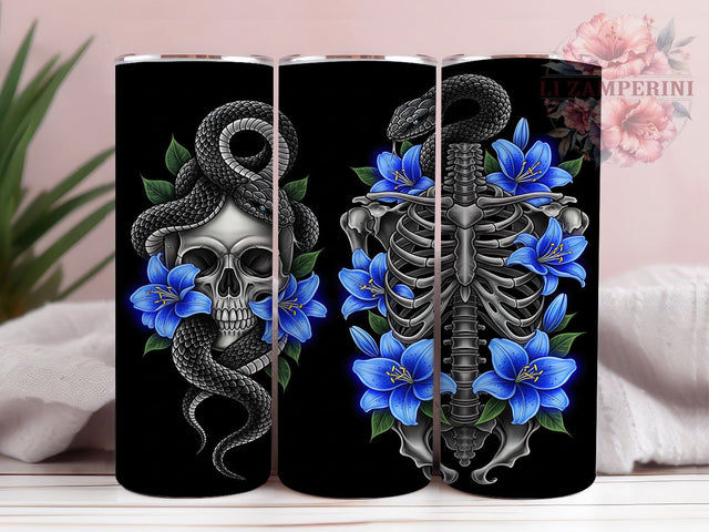 Skull Snake Dark Floral Gothic Tumbler, Floral Skeleton Wrap, Gothic Lily PNG, 20oz Sublimation Design, Dark Floral Cup Art, Snake Skull Design, Edgy Skeleton Tumbler Sublimation Li Zamperini 