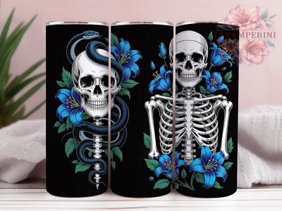 Skull Snake Dark Floral Gothic Tumbler, Floral Skeleton Wrap, Gothic Lily PNG, 20oz Sublimation Design, Dark Floral Cup Art, Snake Skull Design, Edgy Skeleton Tumbler Sublimation Li Zamperini 