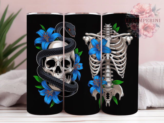 Skull Snake Dark Floral Gothic Tumbler, Floral Skeleton Wrap, Gothic Lily PNG, 20oz Sublimation Design, Dark Floral Cup Art, Snake Skull Design, Edgy Skeleton Tumbler Sublimation Li Zamperini 