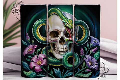 Skull & Snake Floral Tumbler Wrap Sublimation sassyprint 