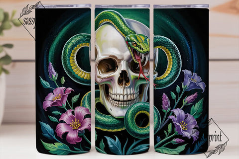 Skull & Snake Floral Tumbler Wrap Sublimation sassyprint 