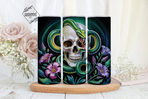 Skull & Snake Floral Tumbler Wrap Sublimation sassyprint 