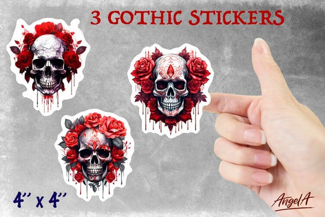 Skull stickers / gothic stickers PNG / gothic floral skull Sublimation Angelina Semenova 