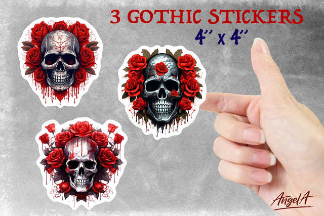 Skull stickers / gothic stickers PNG / gothic floral skull Sublimation Angelina Semenova 