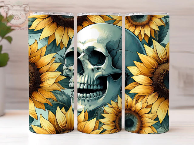 Skull Sunflower 20 Oz Skinny Tumbler, Skull Tumbler PNG Downloads, 20oz Tumbler Png, Sublimation Design, Digital, Digital Download PNG Sublimation Lara' s Designs 