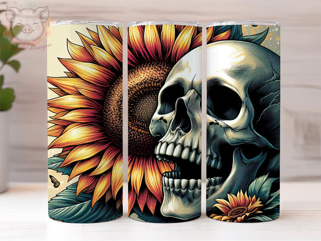 Skull Sunflower 20 Oz Skinny Tumbler, Skull Tumbler PNG Downloads, 20oz Tumbler Png, Sublimation Design, Digital, Digital Download PNG Sublimation Lara' s Designs 