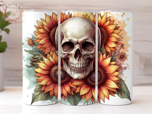Skull Sunflower 20 Oz Skinny Tumbler, Skull Tumbler PNG Downloads, 20oz Tumbler Png, Sublimation Design, Digital, Digital Download PNG Sublimation Lara' s Designs 