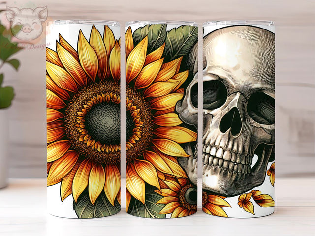 Skull Sunflower 20 Oz Skinny Tumbler, Skull Tumbler PNG Downloads, 20oz Tumbler Png, Sublimation Design, Digital, Digital Download PNG Sublimation Lara' s Designs 