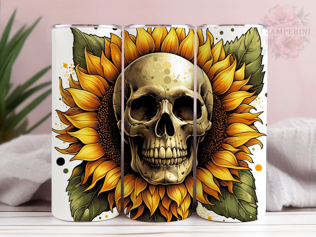 Skull Sunflower 20 Oz Skinny Tumbler Wrap, Skeleton Tumbler Design, Gothic Tumbler PNG, Straight & Tapered Tumbler Wrap, Instant Digital Download Sublimation Li Zamperini 