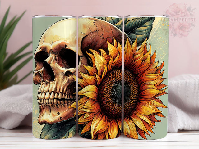 Skull Sunflower 20 Oz Skinny Tumbler Wrap, Skeleton Tumbler Design, Gothic Tumbler PNG, Straight & Tapered Tumbler Wrap, Instant Digital Download Sublimation Li Zamperini 