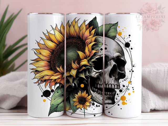 Skull Sunflower 20 Oz Skinny Tumbler Wrap, Skull Tumbler, Instant Digital Download PNG, Straight & Tapered Tumbler Wrap PNG Sublimation Li Zamperini 