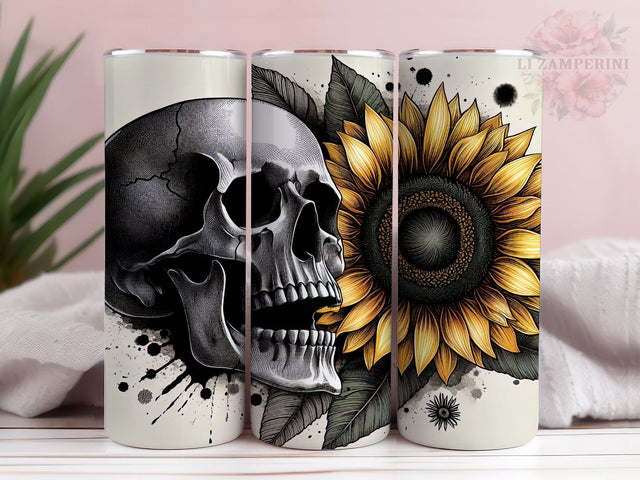 Skull Sunflower 20 Oz Skinny Tumbler Wrap, Skull Tumbler, Instant Digital Download PNG, Straight & Tapered Tumbler Wrap PNG Sublimation Li Zamperini 