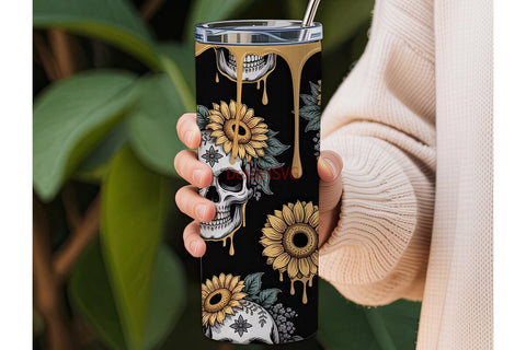 Skull & Sunflower Tumbler Wrap Sublimation DesignSVG 
