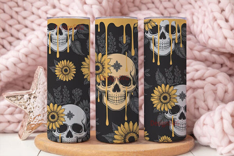 Skull & Sunflower Tumbler Wrap Sublimation DesignSVG 