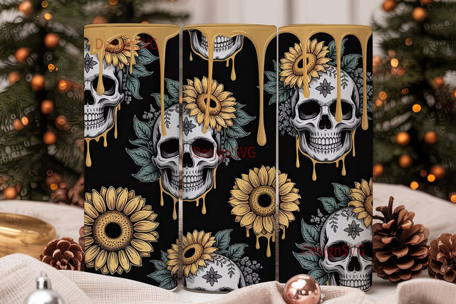 Skull & Sunflower Tumbler Wrap Sublimation DesignSVG 