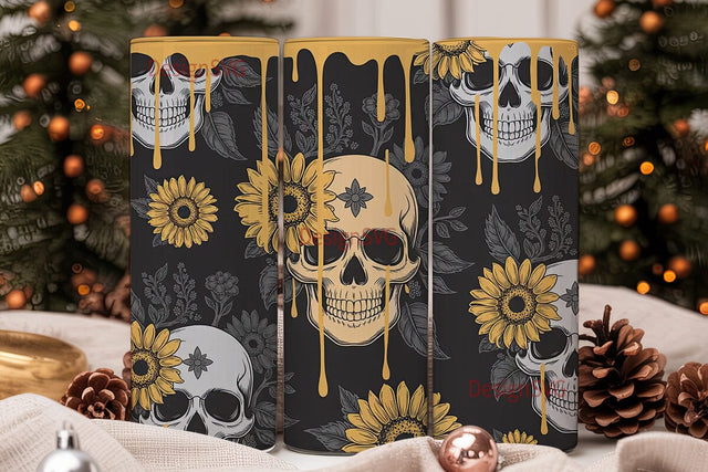 Skull & Sunflower Tumbler Wrap Sublimation DesignSVG 