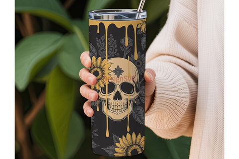 Skull & Sunflower Tumbler Wrap Sublimation DesignSVG 