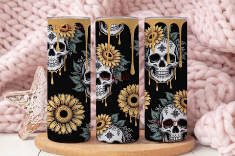 Skull & Sunflower Tumbler Wrap Sublimation DesignSVG 