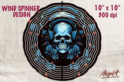 Skull tumbler / wind spinner / blue roses PNG Sublimation Angelina Semenova 