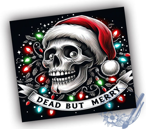 Skull Tumbler Wrap, Christmas Tumbler, Dead But Merry, Sublimation Tumbler, Halloween Christmas, 20oz Tumbler, Holiday Skull Design Sublimation ToriDesigns 