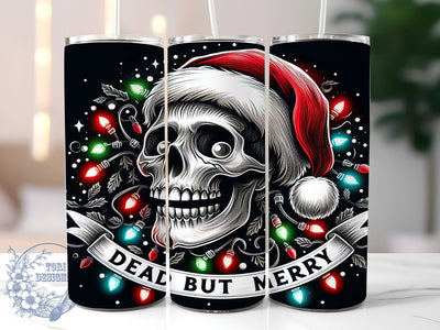 Skull Tumbler Wrap, Christmas Tumbler, Dead But Merry, Sublimation Tumbler, Halloween Christmas, 20oz Tumbler, Holiday Skull Design Sublimation ToriDesigns 