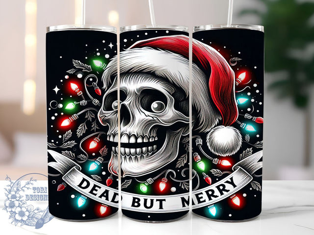 Skull Tumbler Wrap, Christmas Tumbler, Dead But Merry, Sublimation Tumbler, Halloween Christmas, 20oz Tumbler, Holiday Skull Design Sublimation ToriDesigns 
