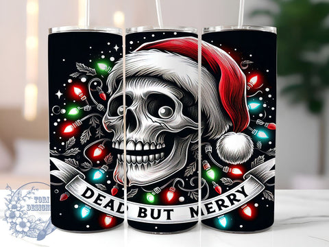 Skull Tumbler Wrap, Christmas Tumbler, Dead But Merry, Sublimation Tumbler, Halloween Christmas, 20oz Tumbler, Holiday Skull Design Sublimation ToriDesigns 