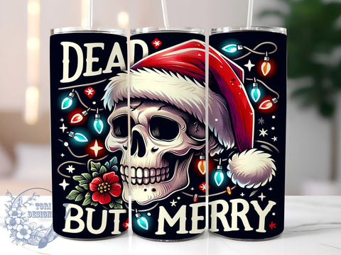 Skull Tumbler Wrap, Christmas Tumbler, Dead But Merry, Sublimation Tumbler, Halloween Christmas, 20oz Tumbler, Holiday Skull Design Sublimation ToriDesigns 