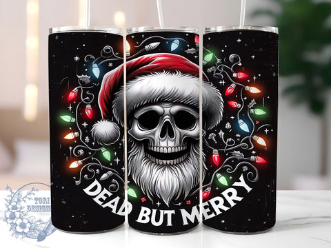 Skull Tumbler Wrap, Christmas Tumbler, Dead But Merry, Sublimation Tumbler, Halloween Christmas, 20oz Tumbler, Holiday Skull Design Sublimation ToriDesigns 