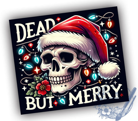 Skull Tumbler Wrap, Christmas Tumbler, Dead But Merry, Sublimation Tumbler, Halloween Christmas, 20oz Tumbler, Holiday Skull Design Sublimation ToriDesigns 