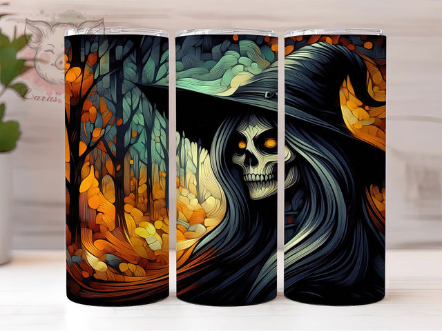 Skull Witch Gothic Halloween Tumbler, Ghostly Halloween Wrap, Spooky Witch Design, 20oz Sublimation Tumbler, Creepy Cute Drinkware, Gothic Halloween Wrap, Haunted Skull Tumbler Sublimation Lara' s Designs 