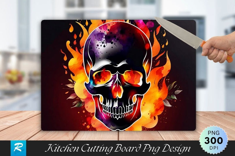 Skull With Fire Cutting Board Sublimation Regulrcrative 