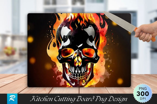 Skull With Fire Cutting Board Sublimation Regulrcrative 