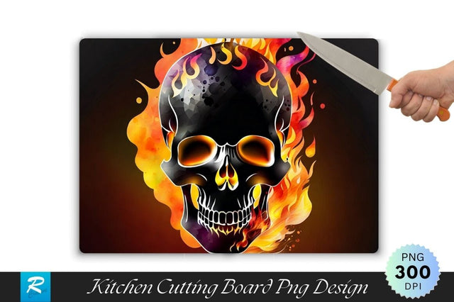 Skull With Fire Cutting Board Sublimation Regulrcrative 