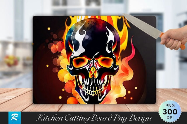 Skull With Fire Cutting Board Sublimation Regulrcrative 