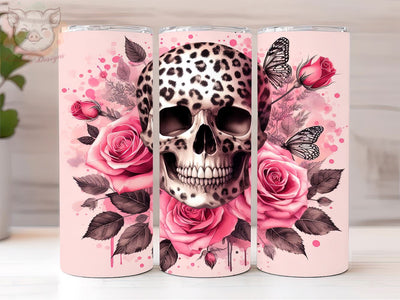 Skull With Flower 20oz Tumbler Png, Straight & Tapered Tumbler Png, Skull Leopards Tumbler Png, Digital Download PNG Sublimation Lara' s Designs 