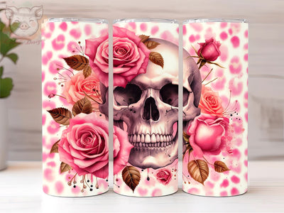 Skull With Flower 20oz Tumbler Png, Straight & Tapered Tumbler Png, Skull Leopards Tumbler Png, Digital Download PNG Sublimation Lara' s Designs 