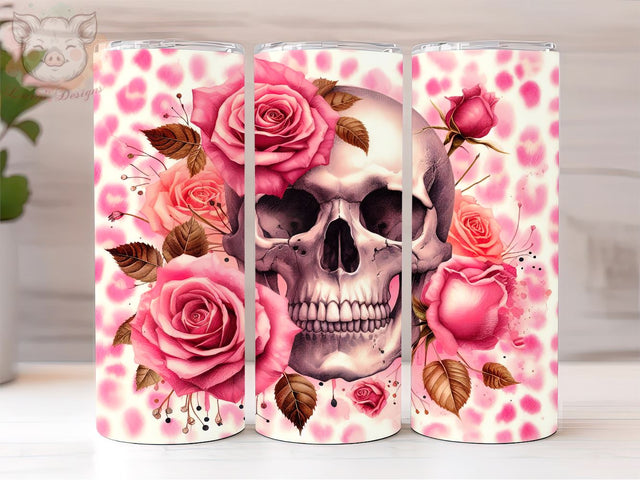 Skull With Flower 20oz Tumbler Png, Straight & Tapered Tumbler Png, Skull Leopards Tumbler Png, Digital Download PNG Sublimation Lara' s Designs 