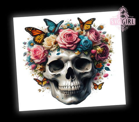 Skull With Flower 20oz Tumbler Wrap Sublimation Design, Straight Tapered Tumbler Wrap, Funny Skull Tumbler Png, Instant Digital Download Sublimation SvggirlplusArt 