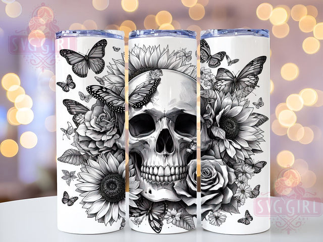 Skull With Flower 20oz Tumbler Wrap Sublimation Design, Straight Tapered Tumbler Wrap, Funny Skull Tumbler Png, Instant Digital Download Sublimation SvggirlplusArt 