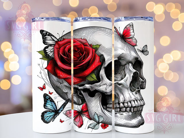 Skull With Flower 20oz Tumbler Wrap Sublimation Design, Straight Tapered Tumbler Wrap, Funny Skull Tumbler Png, Instant Digital Download Sublimation SvggirlplusArt 