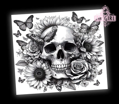 Skull With Flower 20oz Tumbler Wrap Sublimation Design, Straight Tapered Tumbler Wrap, Funny Skull Tumbler Png, Instant Digital Download Sublimation SvggirlplusArt 