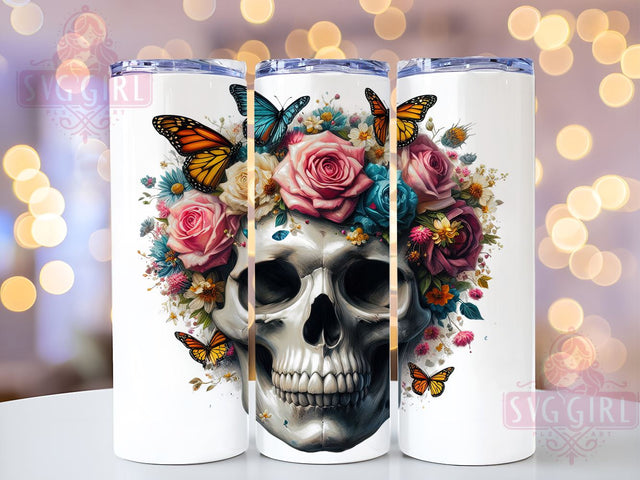 Skull With Flower 20oz Tumbler Wrap Sublimation Design, Straight Tapered Tumbler Wrap, Funny Skull Tumbler Png, Instant Digital Download Sublimation SvggirlplusArt 