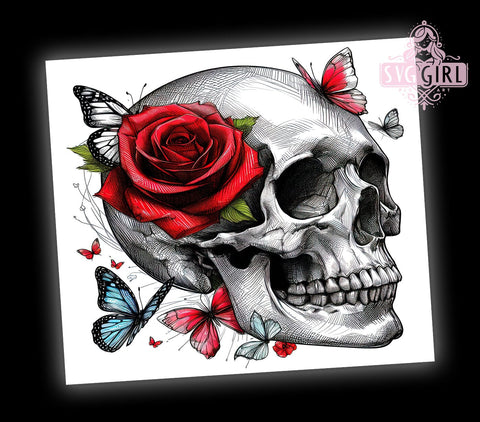 Skull With Flower 20oz Tumbler Wrap Sublimation Design, Straight Tapered Tumbler Wrap, Funny Skull Tumbler Png, Instant Digital Download Sublimation SvggirlplusArt 